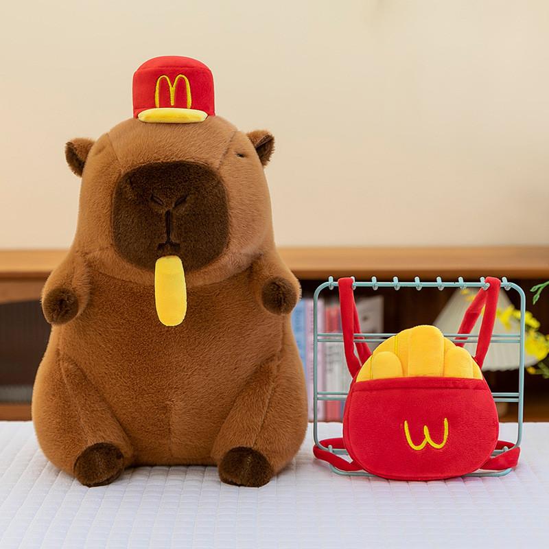 Plush Capybara Creative Toy Hat Fries Backpack Stretchable Poseable Gift Kids