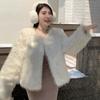 Autumn and Winter Long Sleeve Warm Fox Fur Coats Women Vintage Round Neck Elegant Plush Loose Jackets Women Solid Casual Ladies Outerwear Jacket 25519
