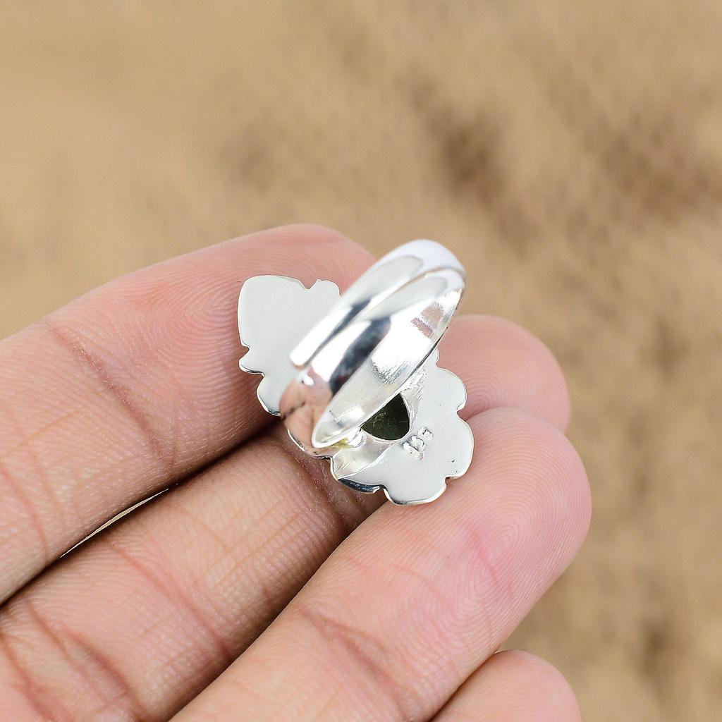 Natural Tibetan Turquoise Gemstone 925 Silver Promise Adjustable Ring For Women