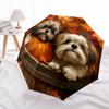 Shih Tzu and Fallen Leaves Pattern, Automatic Folding Umbrella, Portable and Foldable Design, 8 Ribs, a Christmas or Birthday Gift.