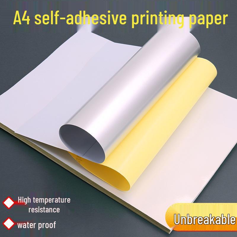 A4 Glossy Adhesive Label Paper, Matte Waterproof Synthetic PP Paper, White Printable Labels 5 Silk Transparent PET Laser Adhesive A4*50 Sheets