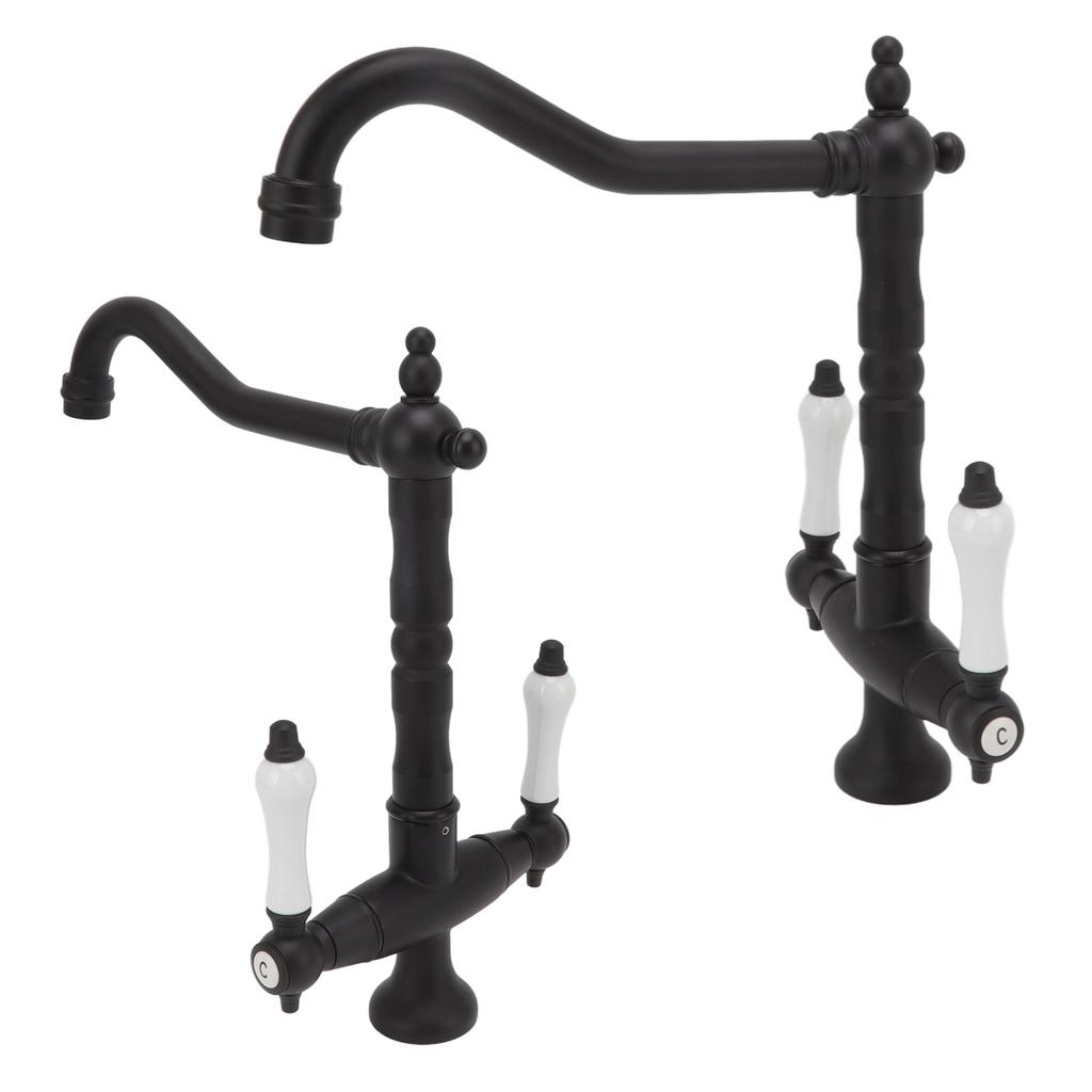 Antique Brass Basin Faucet Double Handle One Hole European Style Hot and Cold Water Tap for