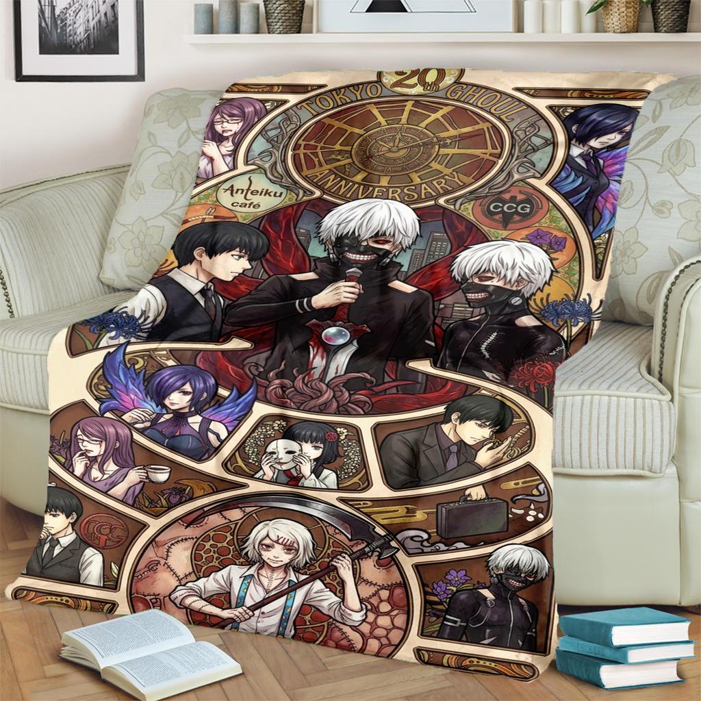 Tokyo Ghoul Print Flannel Blanket  Warm  Comfortable for Travel, Bedrooms, Chairs, Sofas, Beds, Picnics-kwq200