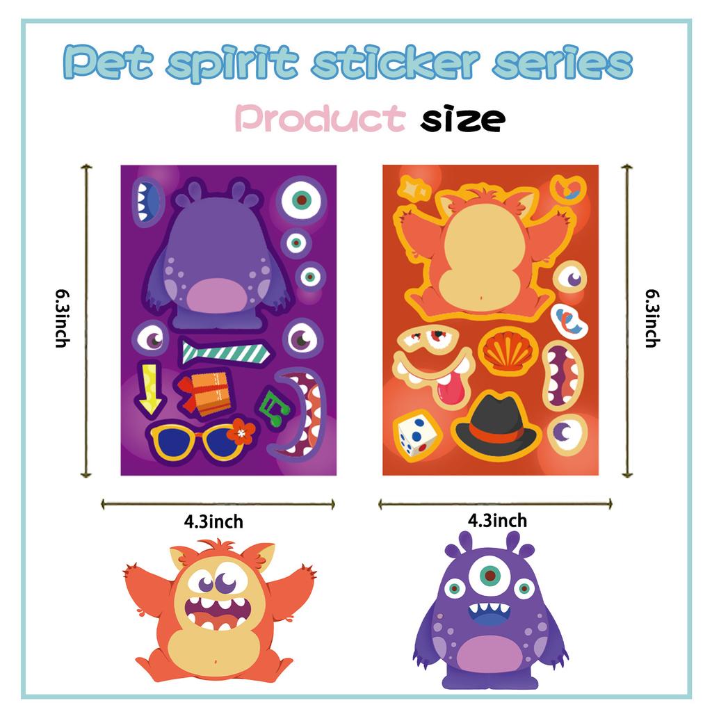 8Sheets Children DIY Puzzle Sticker Games Cartoon Monster Make A Face Assemble Jigsaw Stickers Kids Educational Toys