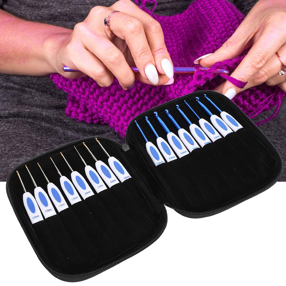 DIY Knitting Tool Crochet Hook Aluminum Set with Blue & White Porcelain Pattern Handle(Blue