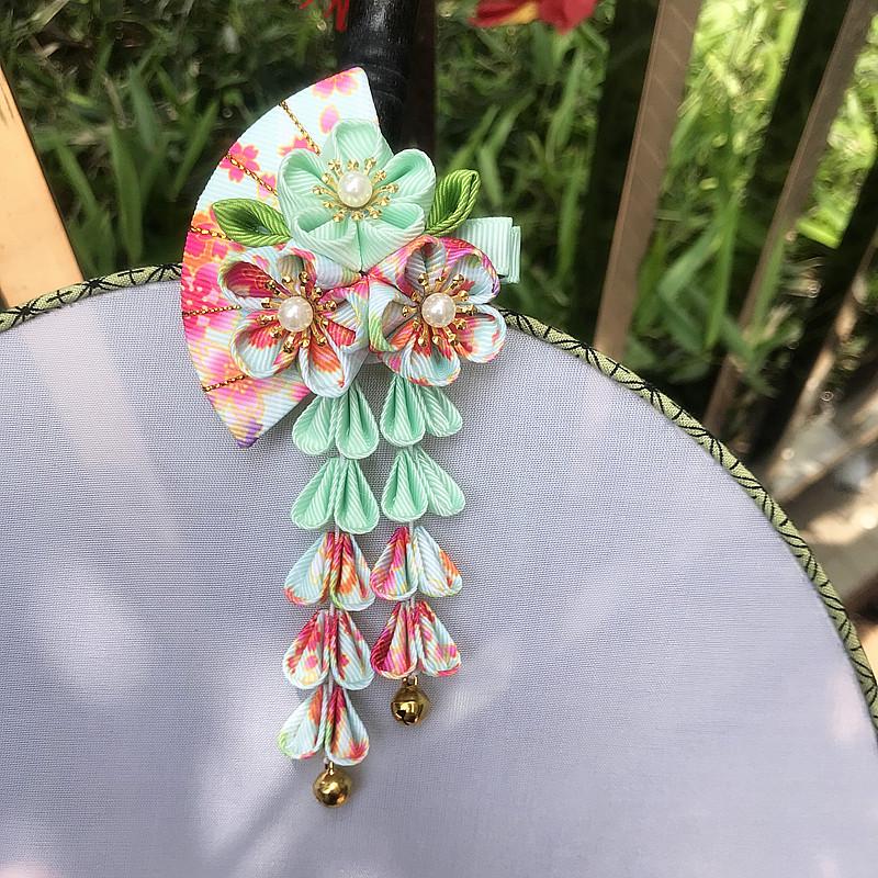 Fermagli Giapponesi Wafuku per Bambini con Nappe a Ventaglio per Kimono & Yukata