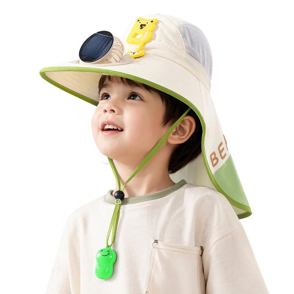 Kids Hat Fan Cap Kids Sun Cap with Built-in Solar Fan Wide Brim Sun Protection Hat Breathable Mesh Summer Hat with Cartoon
