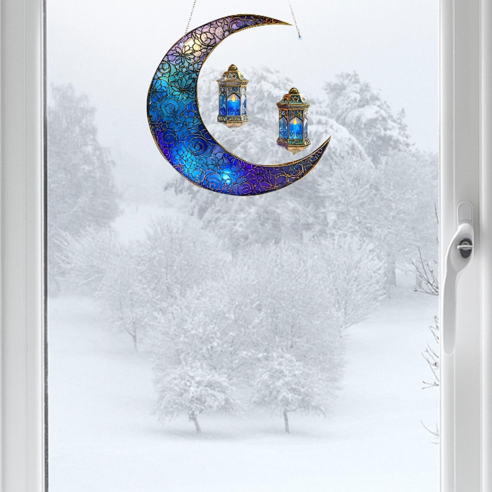 

Acrylic Moon Hanging Decoration Artwork Party Supplies Novelty Window Hanging Ornament for Cafe Holiday Tea Room Office Bedroom синий