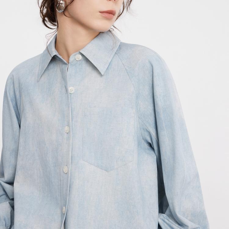 ELLE French Design Comfortable Fashionable Quality Lapel Long Sleeve Shirt Women shirts Blue EC49990