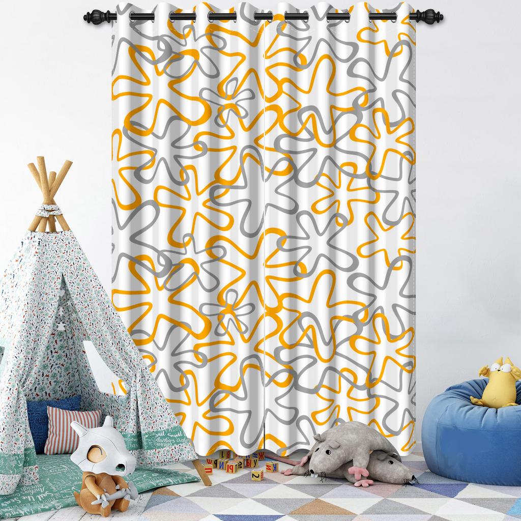 Set Of 2 Minimalist Blue Pattern Curtains Living Room Bedroom Window Home Textiles Geometric Floral Design Drapes Curtain Darkening Polyester Ideal