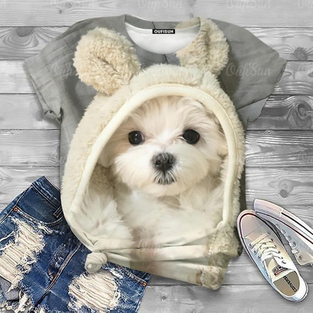 

Топ Женская футболка с милым принтом собак Женская футболка большого размера Популярная одежда Женская одежда Футболки с коротким рукавом Женские 4XL