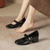 Thick heel shallow mouth soft leather single shoes women's college vocational work commuter women's shoes square head shoes
