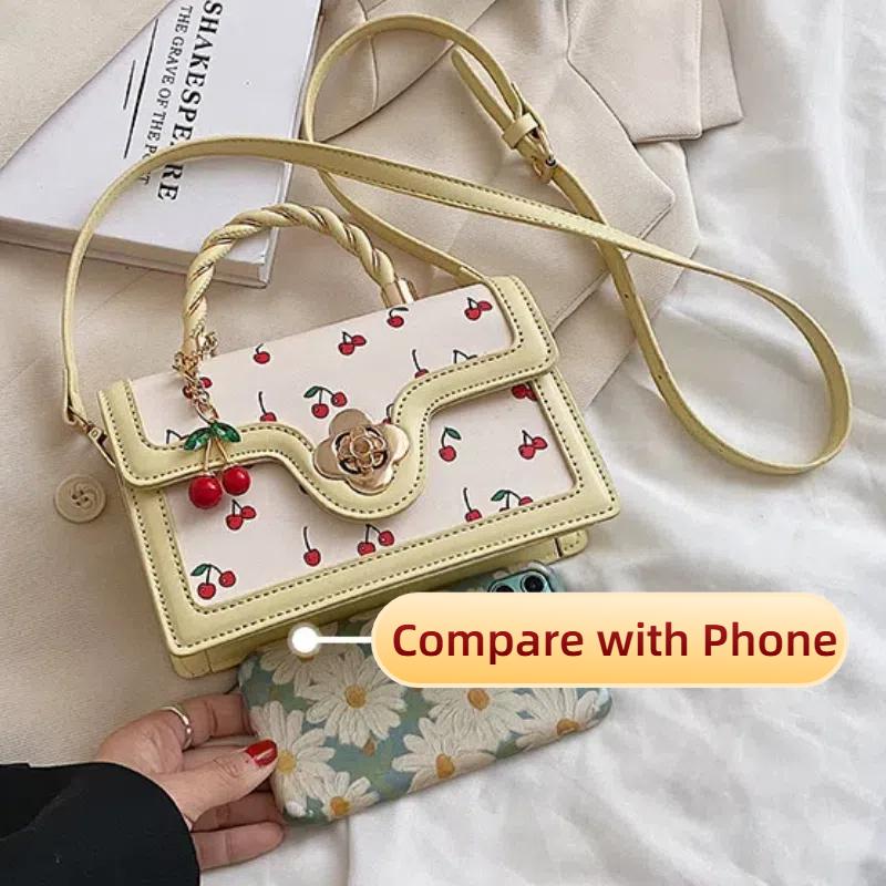 Sweet Cherry Square Chains Crossbody Bags for Woman Luxury Designer Brand Handbags Shoulder Bag New Female Black White HandBag