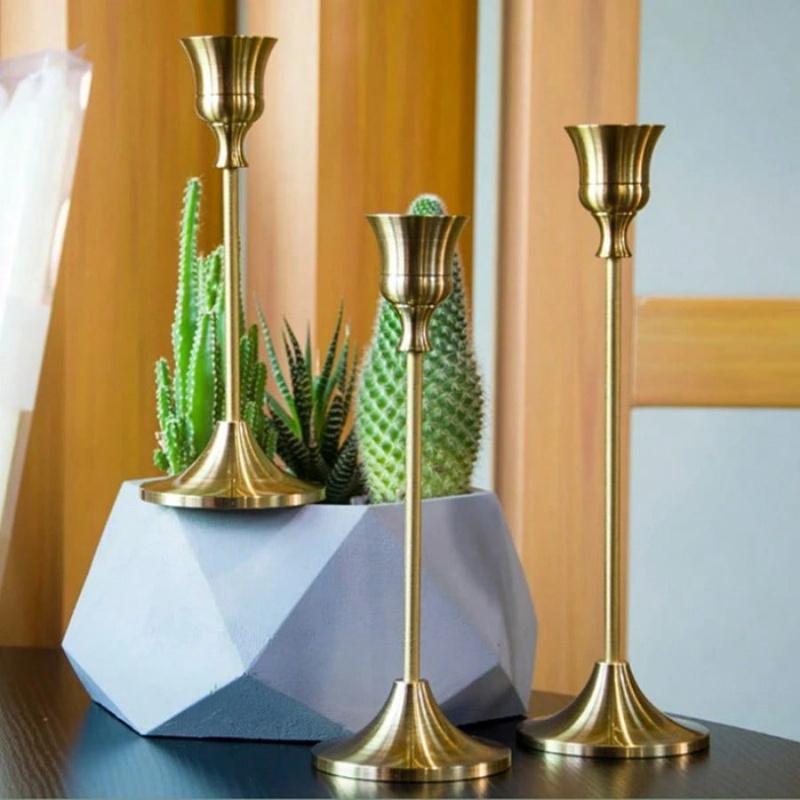 Vintage Gold Metal Tapered Candle Holders, Modern High Pedestal Candle Stand Decor, Tabletop Centerpiece For Wedding Party Dining