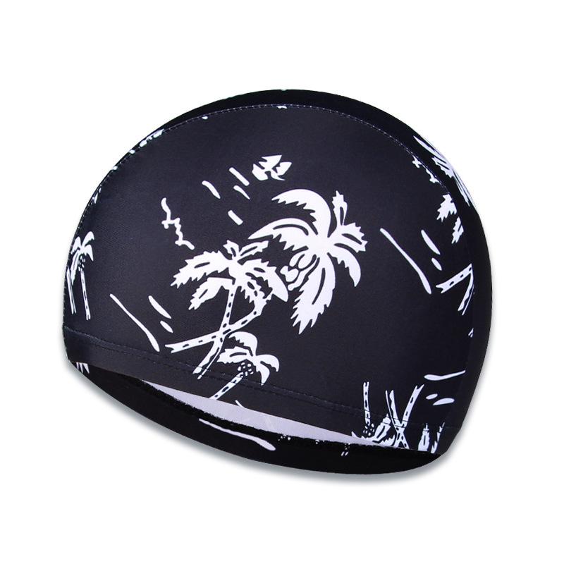 Adult Black Printed Fabric Swim Cap for Hot Springs