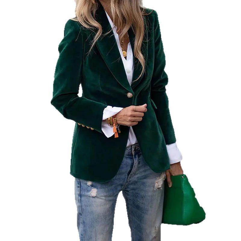 Damen Samt Blazer Jacke, 4 Farben, Taschenloses Design, Slim Fit