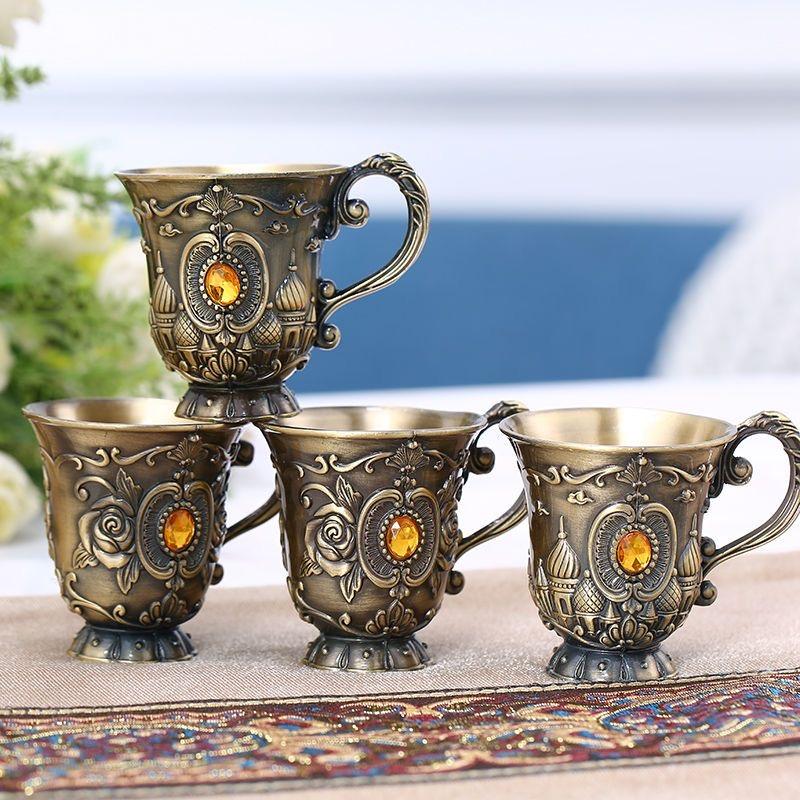 Light Luxury Engraved Bronze Wine Goblet – Vintage High Foot White Wine Glass for Home, Party & Bar