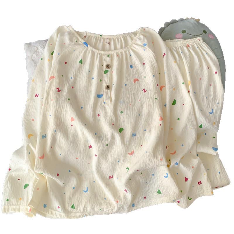 Women's Cloud Cotton Crew Neck Pajamas: Long Sleeve Pants Set for Autumn/Winter 2025