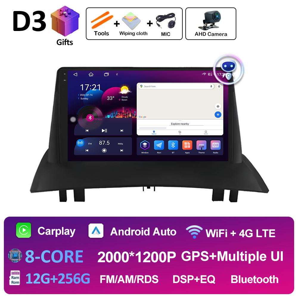 For Renault Megane 2 2002 2003 2004 2005 - 2009 Wireless Carplay GPS Navigation Android 14 DSP Stereo Autoradio Touch Screen 4G