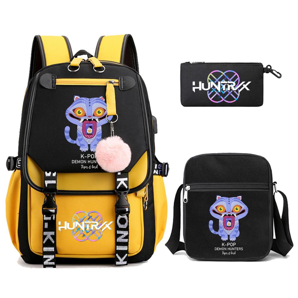 3Pcs/set Anime Kpop Demon Hunters Printed Backpack with Shoulder Bag Pencil Case for Teenager Girl Boy Bookbag Large Capacity Travel Bag Kid Gift