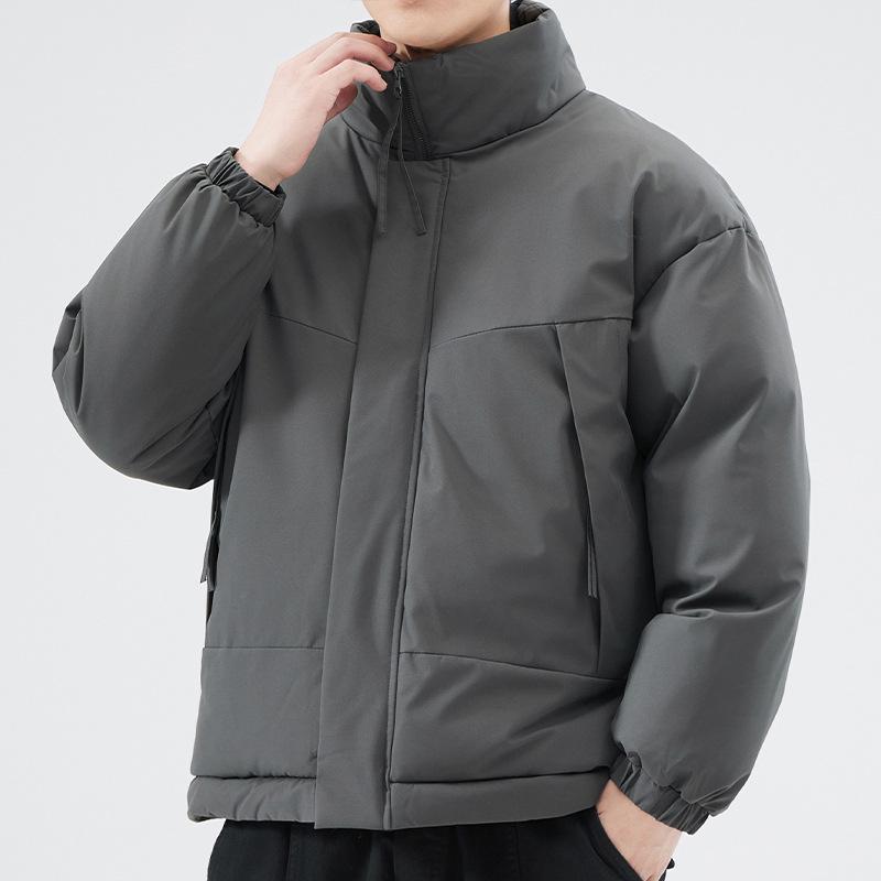 Vielseitige Herren Winter Stehkragen Baumwolljacke – Locker, Trendy, Einfarbig, Verdickt für Wärme