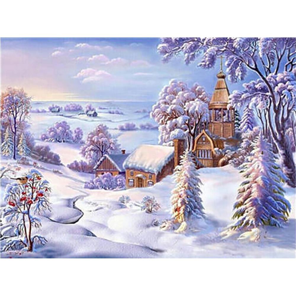 DIY Diamond Painting Snow Diamond Mosaic Landscape Sunset Embroidery Rhinestone Full Round Diamond Cross Stitch Home Gift
