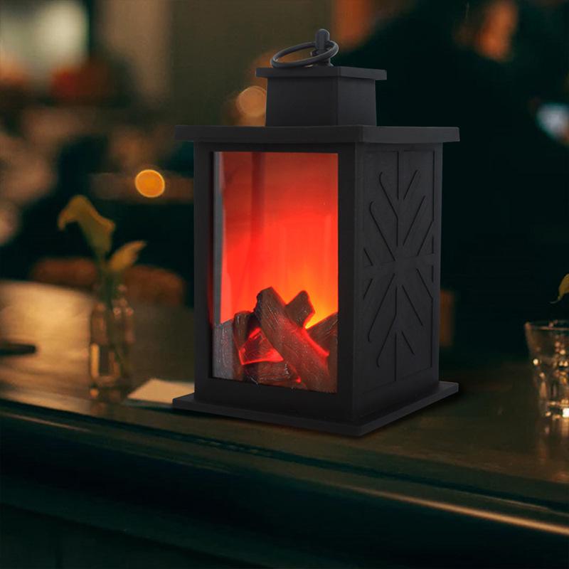 LED Fireplace Simulation Decorative Ornament: Creative Small Candle Holder with Charcoal Flame and Hurricane Lamp Design.