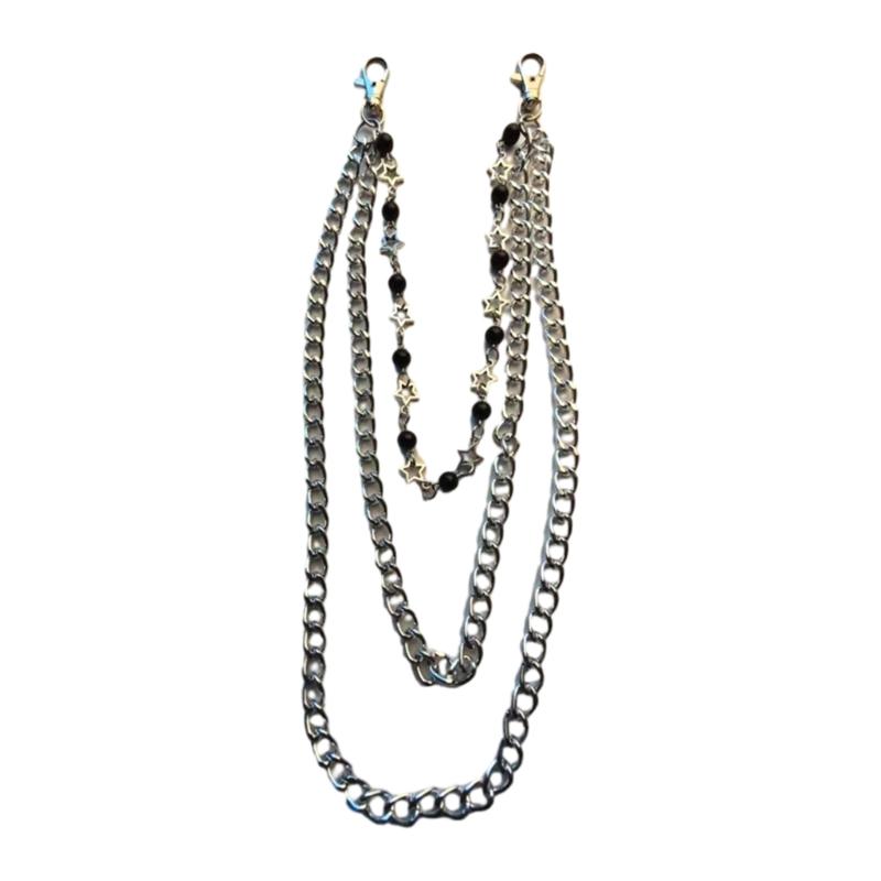 

Elegant Hollow Star Waist Chain Jeans Waist Pendant Multi Layer Keychain Dress Jeans Decoration Alloy Material for Daily чорний