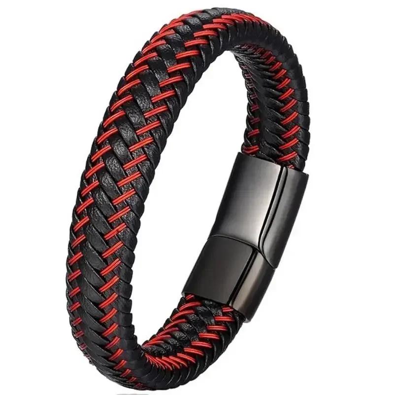 Vintage Handwoven Black Leather Bracelet with High Quality Metal Buckle Suitable for Men\'s Personalized Charm Wristband Jewelry