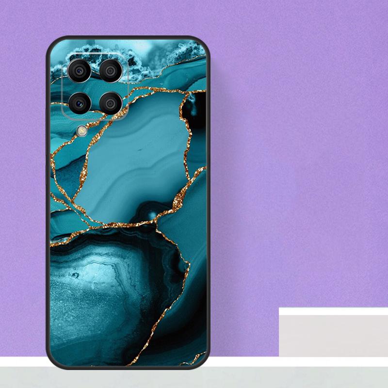 Teal Blue Gold Agate Marble Case For Samsung Galaxy M23 M20 M32 M52 M56 M16 M36 M54 M34 M14 M35 M55 M15 M11 M31 M13 M53