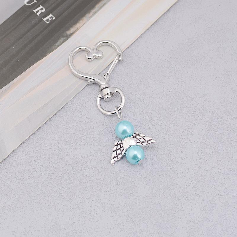 10Pcs Guardian Angel Key Rings 6cm Cute Angel Wing Heart Keychains White Pink Blue Alloy for Family Member Small Gift