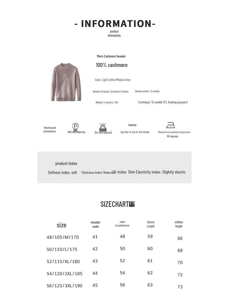 Hengyuanxiang Men's Thick Round Neck 100% Cashmere Sweater