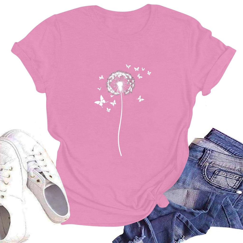 Ladies' Round Neck Casual Floral Print Short Sleeve T-shirt Top