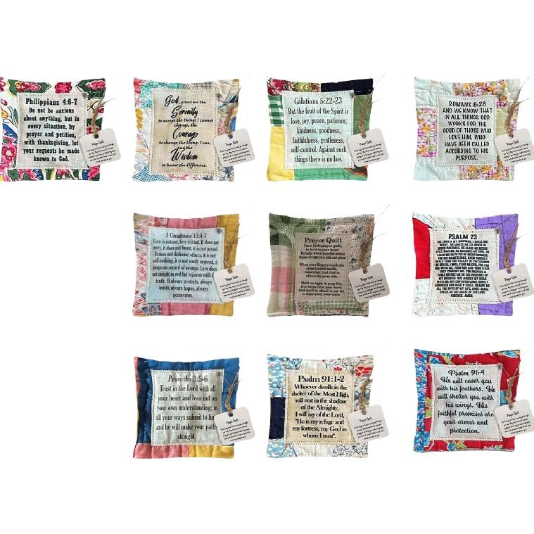10 PCS Handmade Colorful Quilts with Wooden Cross Inside, Mini Pocket Quilt, Serenity Prayer Blanket