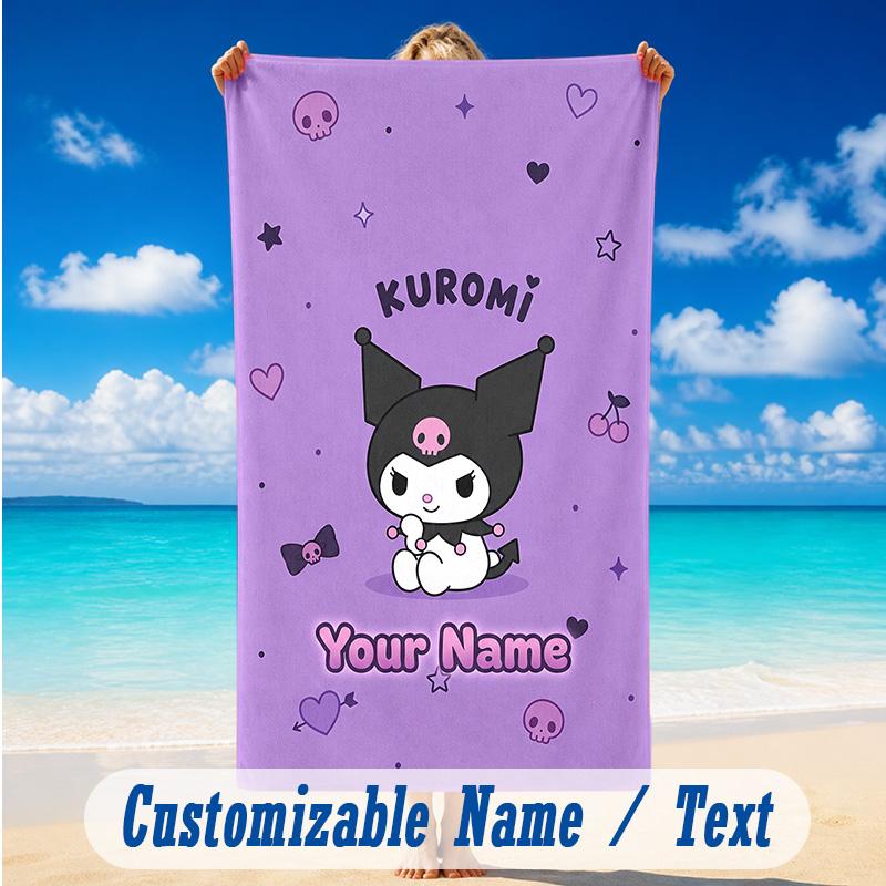 Beach Towel Custom Name Text, Quick Dry Large Towel For Beach HomeKuromi