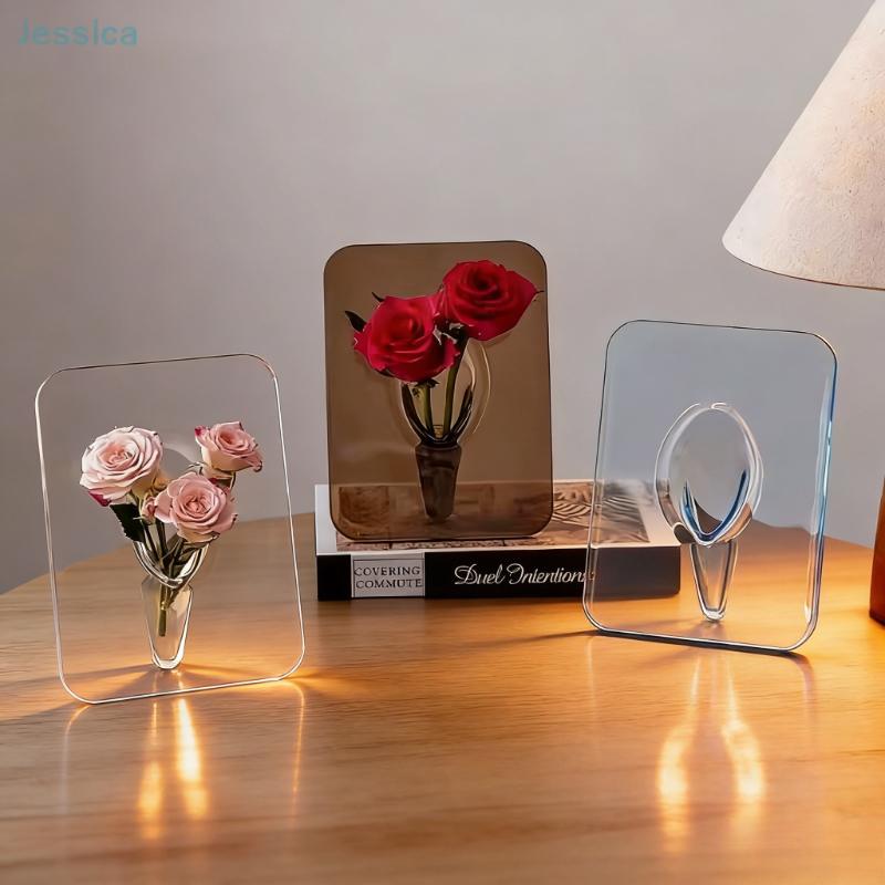Modern Transparent Acrylic Frame Vase, Decorative Photo Frame Flower Vase for Desktop & Bookshelves Home Decoration