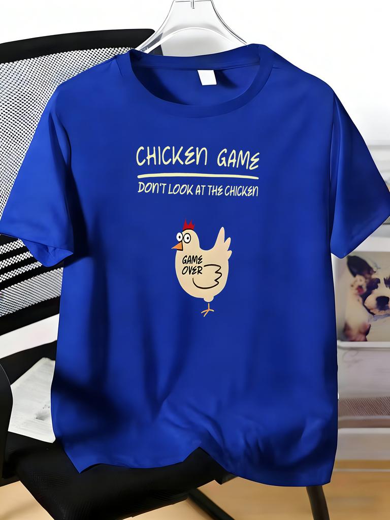 Unisexs Tee Chicken Game Cartoon Chicken Letter Print Cotton Short Sleeve Male Casual Streetwear Outdoor Daily Basic Fashion Top