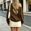 Damen Leopardenmuster Off-Shoulder Langarm Sweatshirt Locker Drop Shoulder Pullover Top