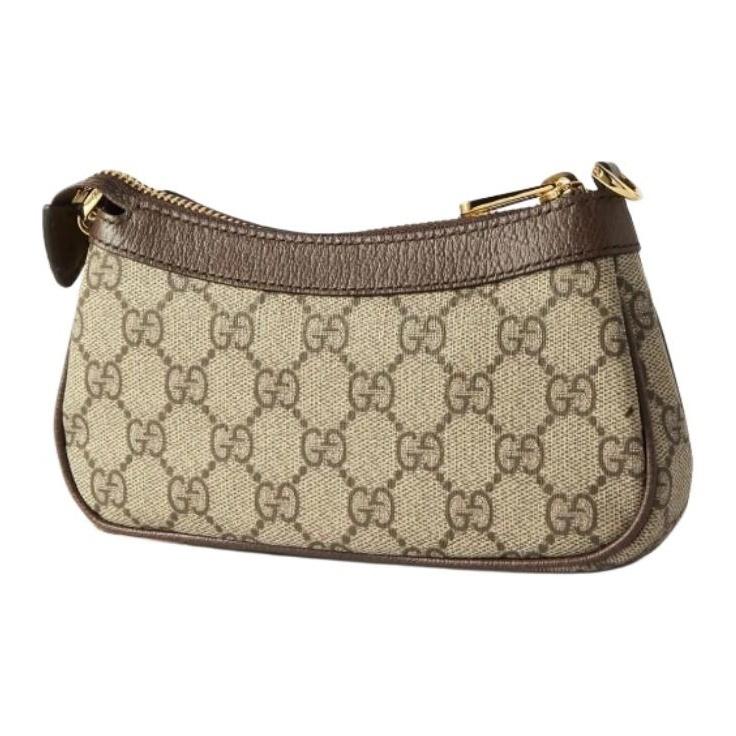 Gucci Ophidia Double G Logo Reißverschluss Canvas und Leder Mahjong Tasche Unterarmtasche Schultertasche Handtasche Mini Damen Beige mit Ebenholzfarbe