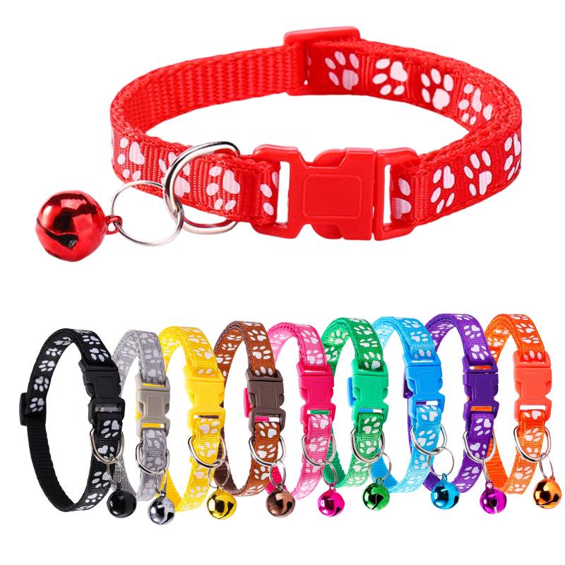 Adjustable Safety Pet Collar with Bell and Dog Paw Pattern for Cats & Dogs