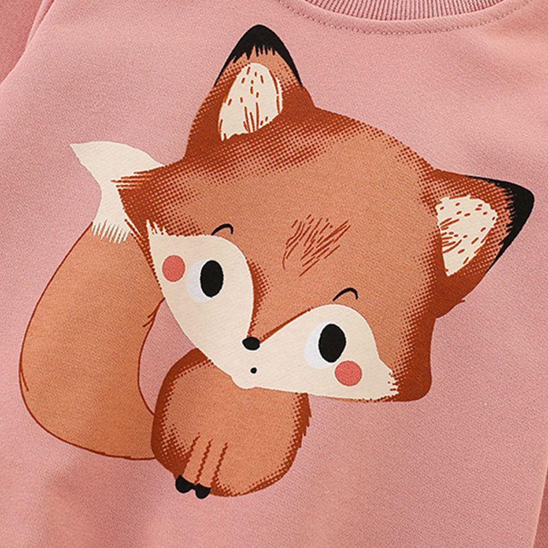 Girls' Sweatshirt, New Autumn Style, European and American Children's Pink Fox Long-Sleeved Bottoming Shirt, Beautiful and Cute Little Girl's Top