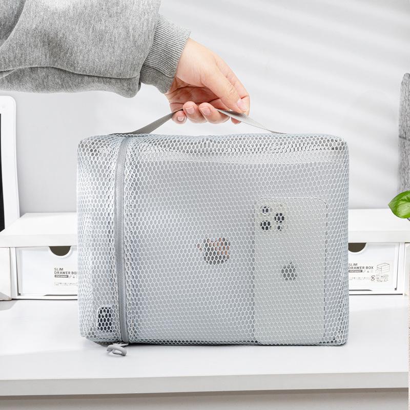 Women's Portable Mesh Honeycomb Makeup & Toiletry Bag - Visible Storage, Small & Lightweight Cosmetic Brush Bag for Travel.