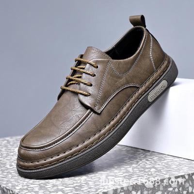 Men's Versatile Breathable Leather Sneakers - Wear-Resistant Soft Sole, Trendy Korean Style Workwear.