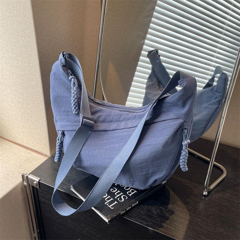 Spring Nylon Pleated Crossbody Shoulder Bag: Women's Lightweight Casual Dumpling Bag in Matching Colors