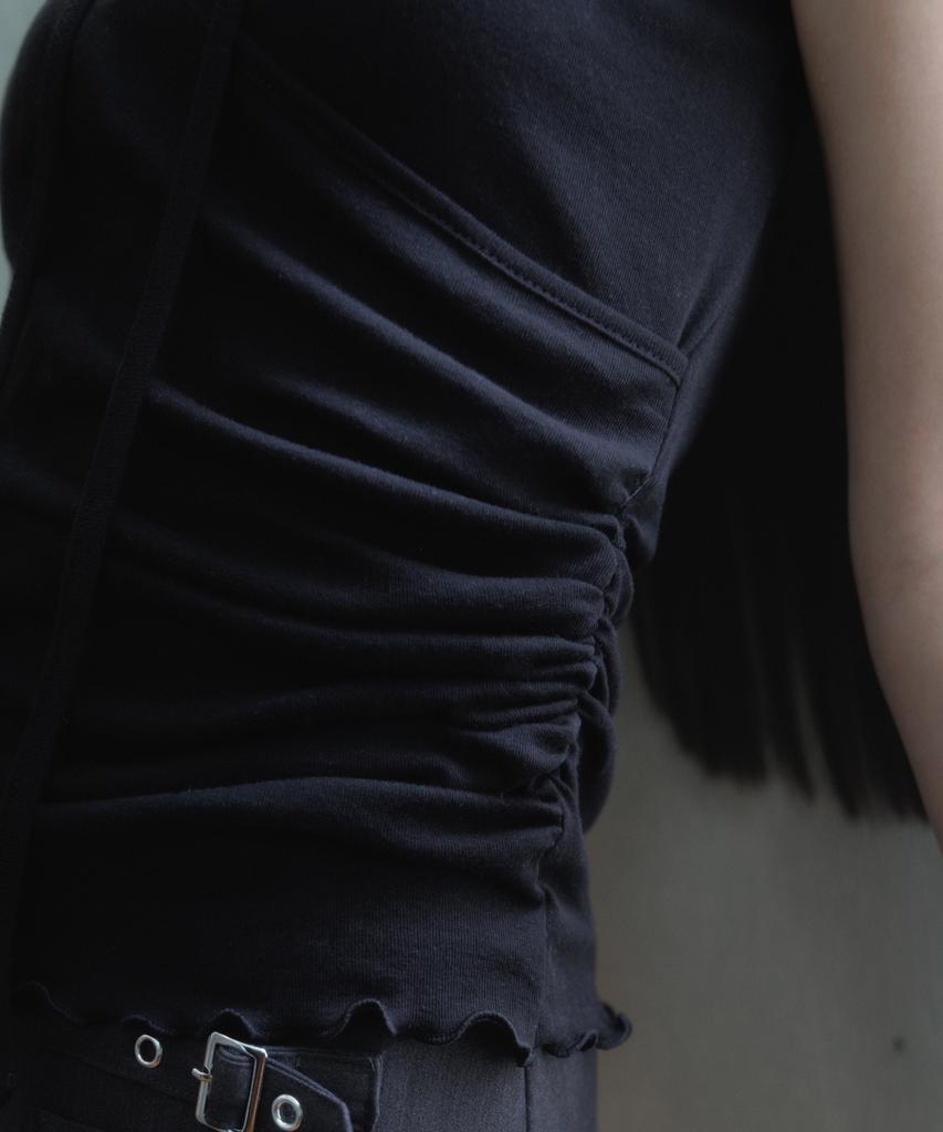ROSEFRANTZ Corsage Shirring T-Shirt [Black]
