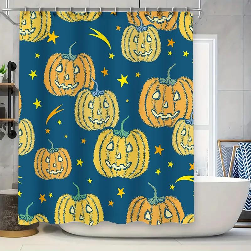 

Halloween-Themed Pumpkin Shower Curtain With Colorful Designs For Bathroom Decoration Waterproof Fabric Material Suitable For Ki W60H190(CM)-1 Pcs