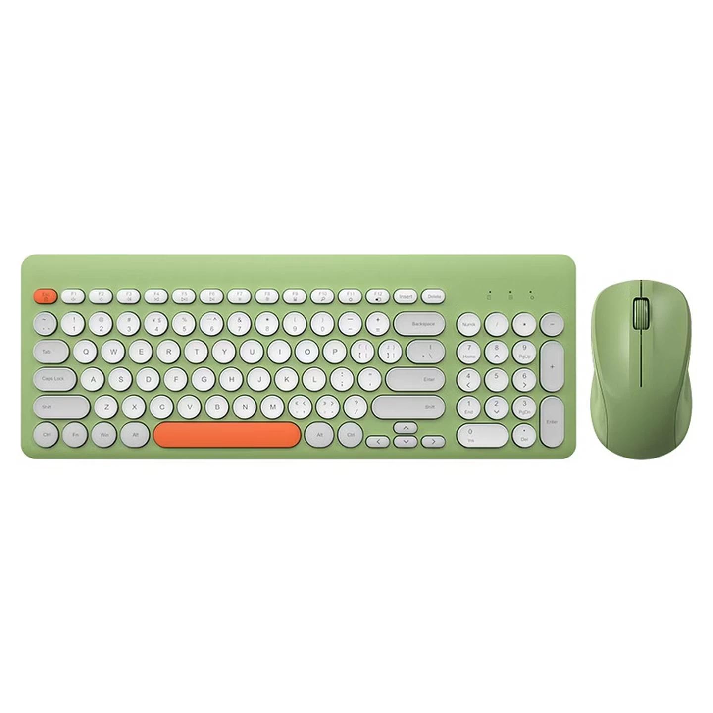 

B.O.W USB Wireless Keyboard And Mouse Set, Retro Chocolate Wireless Keyboard And Mouse, Compatible with Laptops And Desktops, Green зелений