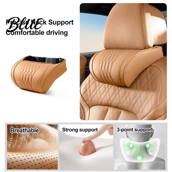 Neck Pain Relief Pillow for Commuting Memory Foam Car Pillow/Backrest Breathable PU Leather Cover with Adjustable Office Chair Headrest Attachment