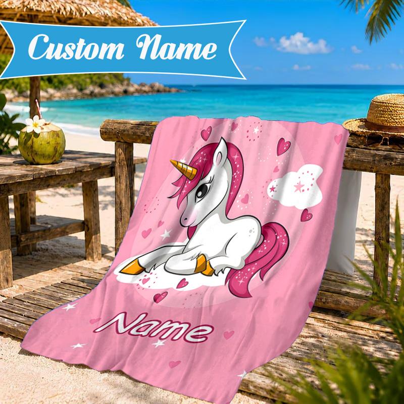 Custom Name Unicorn Dreams Art Beach Towel Microfiber Beach Towel, Lightweight and Quick-Dry, for Summer Travel, Swimming Pool Gift
