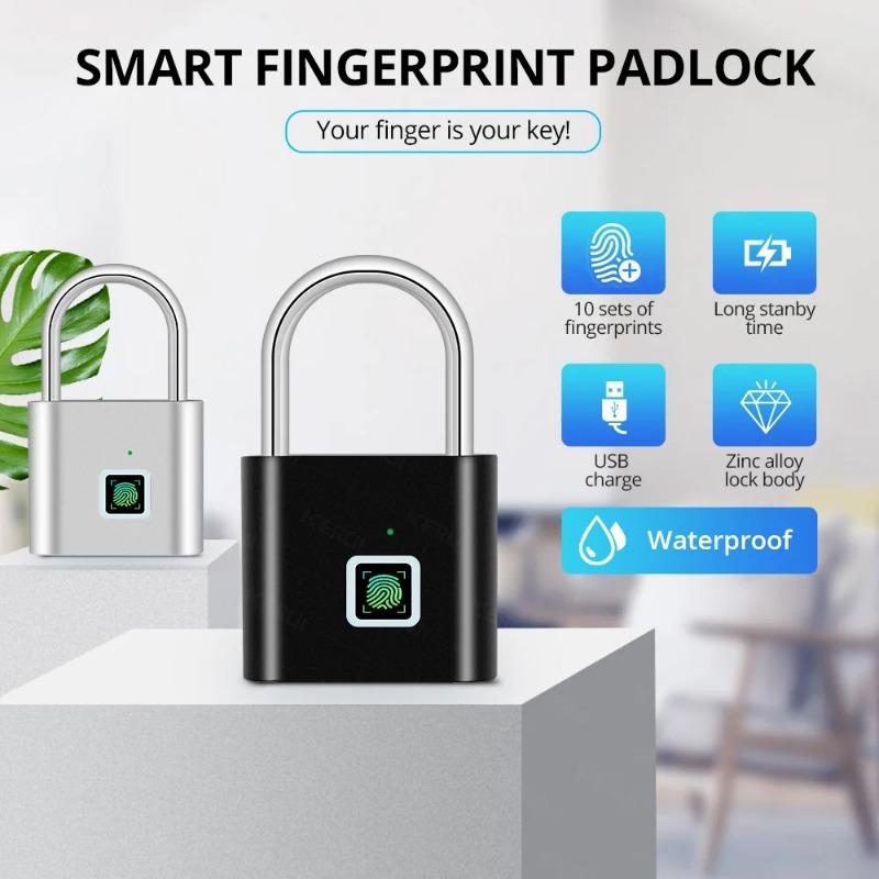 Intelligentes Fingerabdruck-Vorhängeschloss, wasserdicht, biometrisches Fingerabdruck-Türschloss ohne Schlüssel, wiederaufladbares USB-Sicherheitsvorhängeschloss zum Entsperren des Hauses